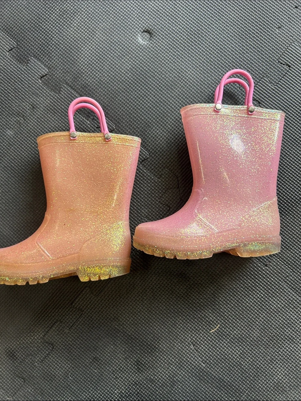 Kids Pink Glitter Rain Boots with Pull Handles